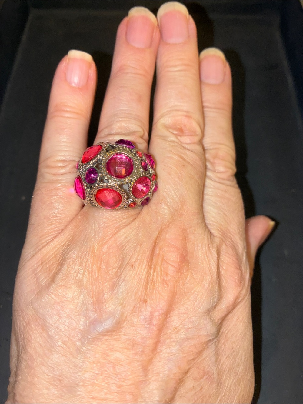 Dome Cocktail Stretch Ring with Pink Gemstones